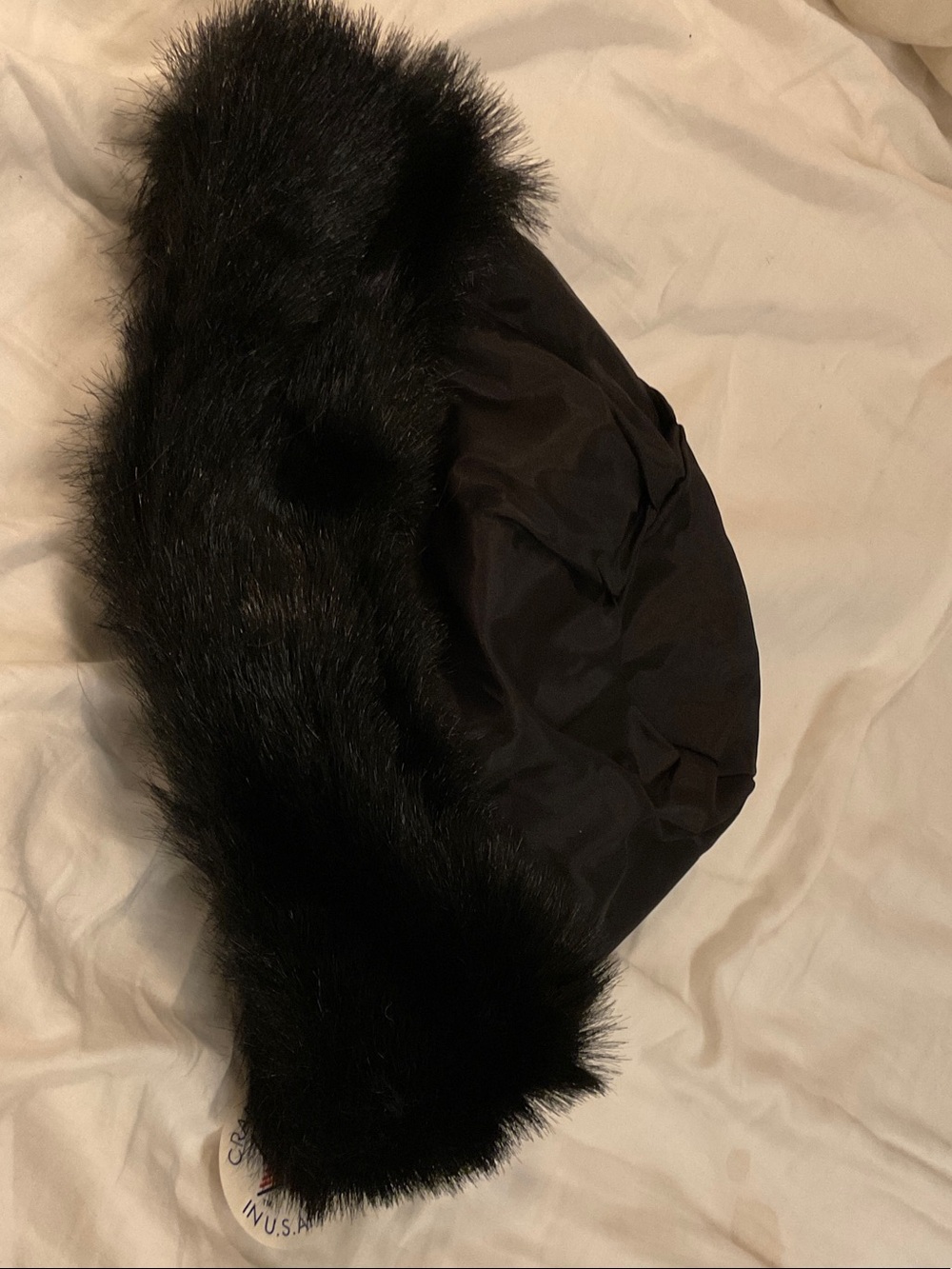 Black Faux Fur Trim Winter Hat for Women